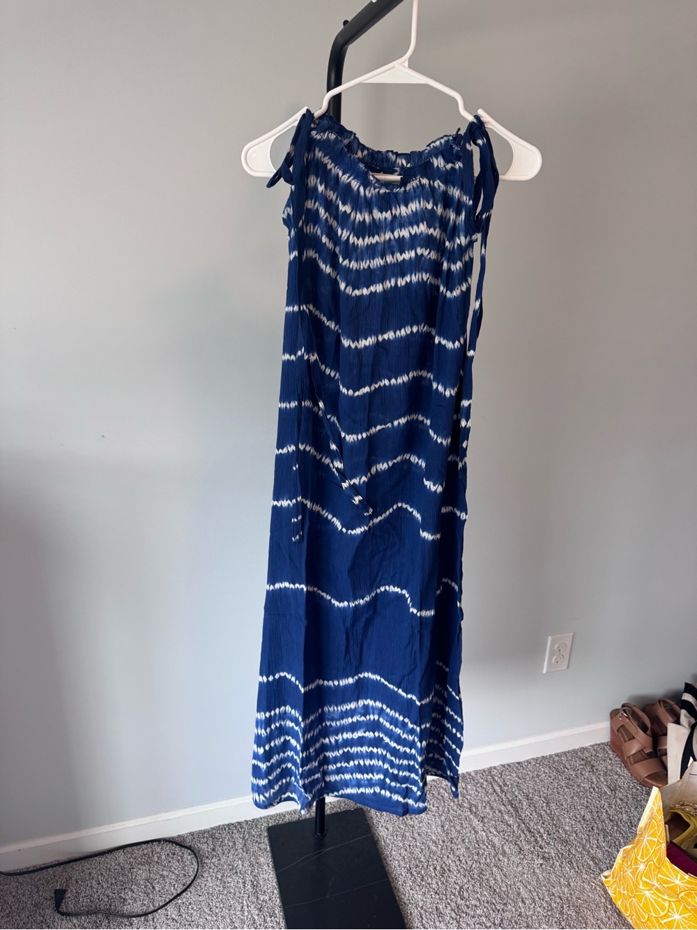 Women's Navy Tie-Dye Maxi Dress with Shoulder Ties - Picture 2 of 5
